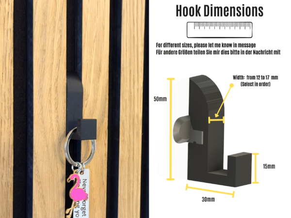 No-Drill Acoustic Panel Hook with dimensions